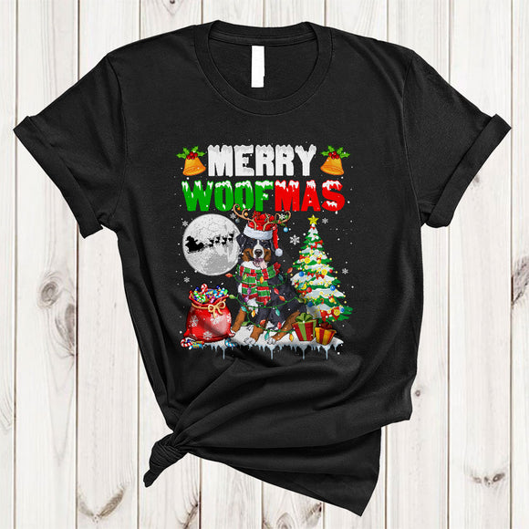 MacnyStore - Merry Woofmas, Adorable Cute Christmas Santa Reindeer Bernese Mountain, X-mas Tree T-Shirt
