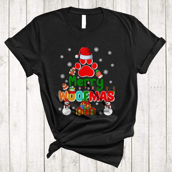 MacnyStore - Merry Woofmas, Cute Adorable Christmas Santa Dog Paws Tree, Matching X-mas Group T-Shirt