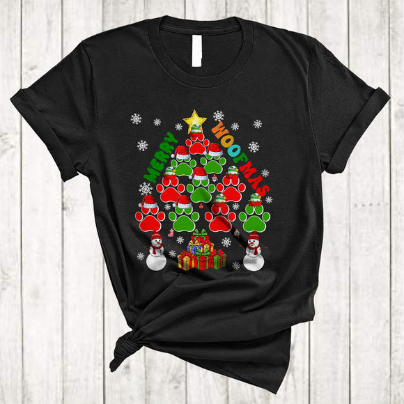 MacnyStore - Merry Woofmas, Cute Adorable Christmas Santa ELF Dog Paws Tree, Snowman X-mas Group T-Shirt