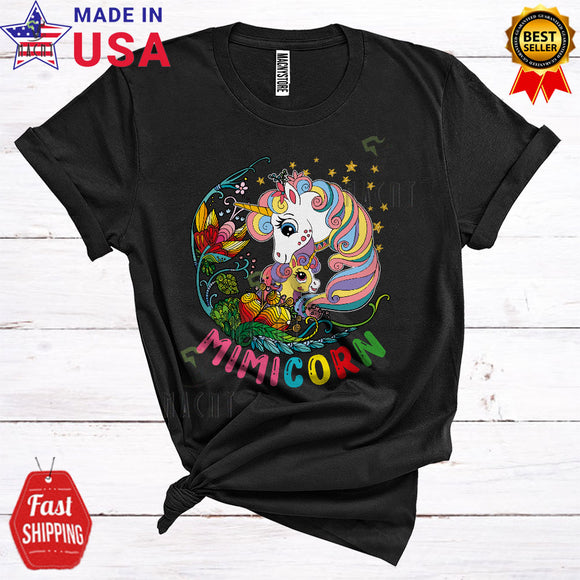 MacnyStore - Mimicorn Funny Cool Mother's Day Floral Flowers Mimi And Baby Unicorn Matching Family Group T-Shirt