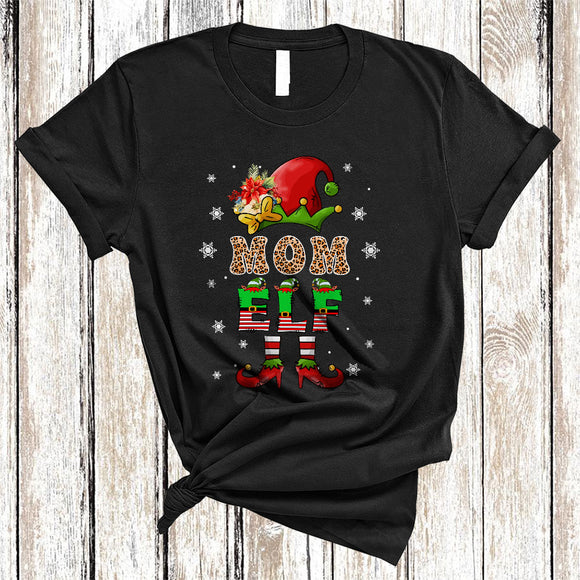 MacnyStore - Mom ELF, Funny Leopard Christmas ELF Women, Matching Family Pajamas X-mas Group T-Shirt
