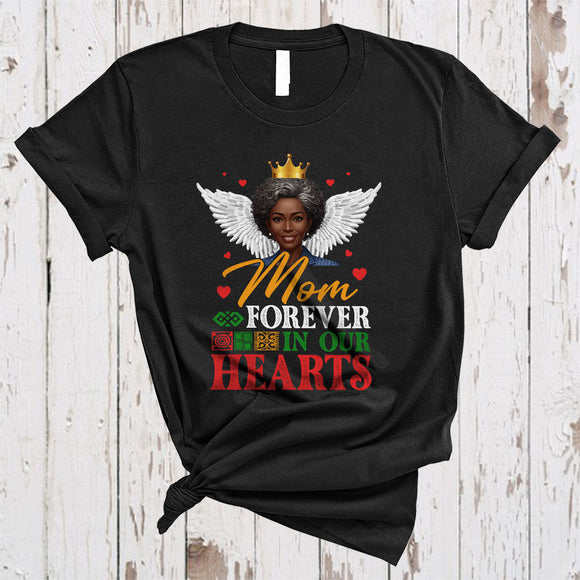 MacnyStore - Mom Forever In Our Hearts, Proud Back History Month Memory Black Afro Mom, African Family T-Shirt