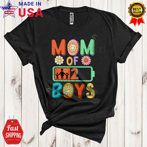 MacnyStore - Mom Of 2 Boys Funny Cool Mother's Day Son Mom Lover Flowers Matching Family Group T-Shirt