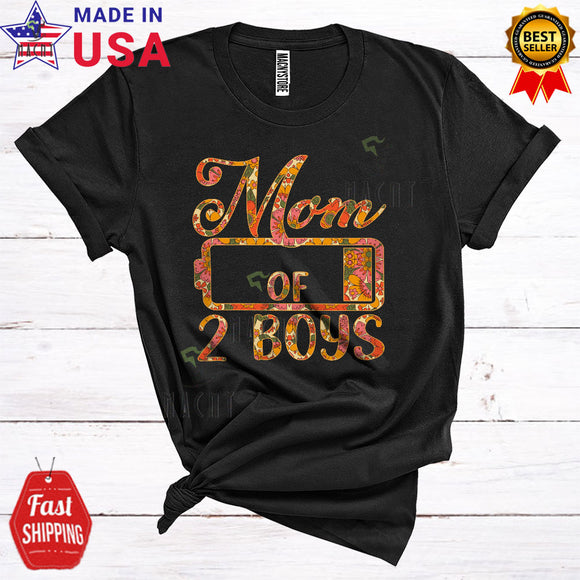 MacnyStore - Mom Of 2 Boys Funny Cute Mother's Day Matching Family Group Low Battery Floral T-Shirt