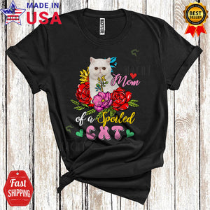 MacnyStore - Mom Of A Spoiled Cat Floral Happy Mother's Day Family Flowers Matching Cat Lover T-Shirt