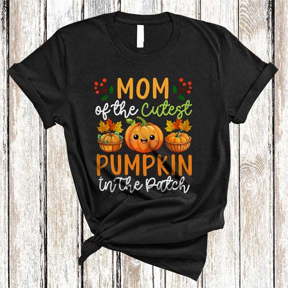 MacnyStore - Mom Of The Cutest Pumpkin In The Patch, Cute Halloween Thanksgiving Pumpkin, Fall Family T-Shirt