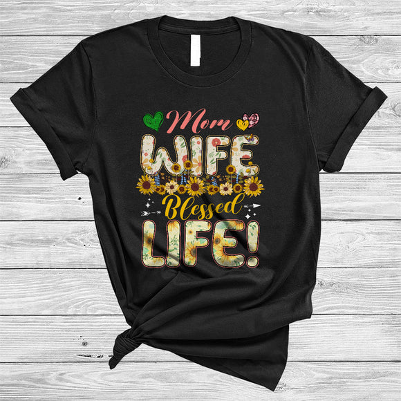 MacnyStore - Mom Wife Blessed Life, Adorable Mother's Day Sunflowers Lover, Matching Family Group T-Shirt