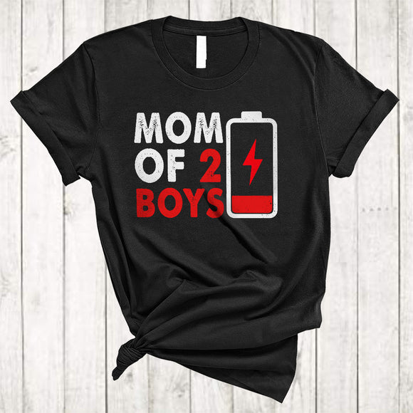 MacnyStore - Mom of 2 Boys, Humorous Mother's Day Low Battery, Vintage Matching Women Family Group T-Shirt
