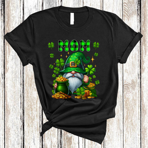 MacnyStore - Mom, Adorable Plaid St. Patrick's Day Leprechaun Gnome, Shamrocks Matching Family Group T-Shirt