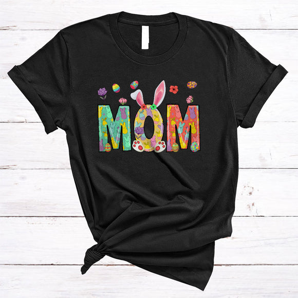 MacnyStore - Mom, Colorful Easter Day Bunny Ears, Easter Egg Hunting Lover Matching Family Group T-Shirt