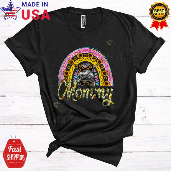 MacnyStore - Mommy Cool Cute Mother's Day Sunflower Rainbow Leopard Bun Hair Woman Face Family T-Shirt