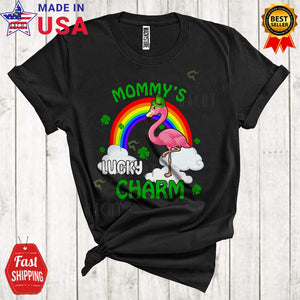 MacnyStore - Mommy's Lucky Charm Cute Happy St. Patrick's Day Rainbow Leprechaun Flamingo Lover Family Group T-Shirt