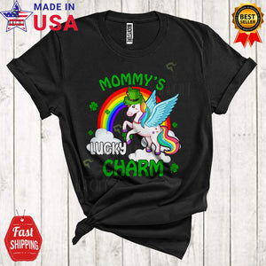 MacnyStore - Mommy's Lucky Charm Cute Happy St. Patrick's Day Rainbow Leprechaun Unicorn Lover Family Group T-Shirt