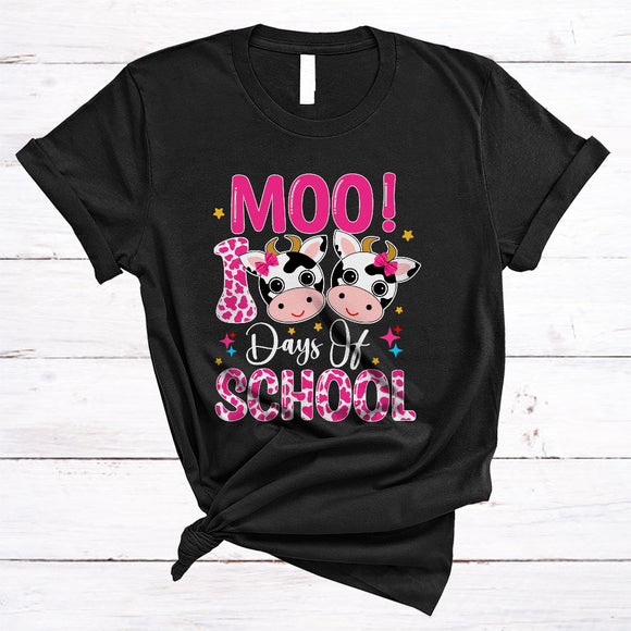 MacnyStore - Moo 100 Days Of School, Amazing 100th Day Of School Cow Lover, Student Teacher Farmer T-Shirt