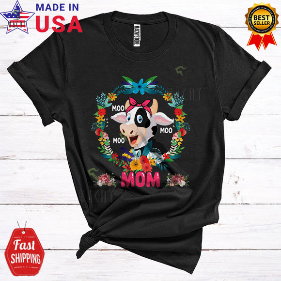 MacnyStore - Moo Moo Moo Mom Cute Cool Mother's Day Flowers Circle Cow Matching Farmer Group T-Shirt