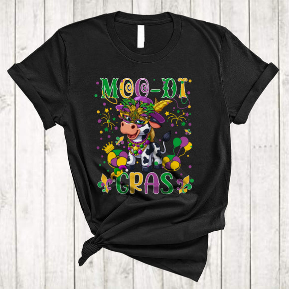 MacnyStore - Moo-di Gras, Humorous Mardi Gras Masked Cow Beads, Cow Farmer Lover Parades Group T-Shirt