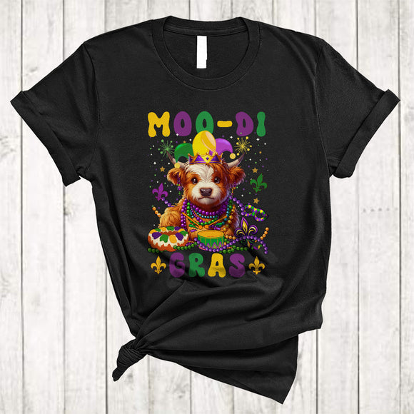 MacnyStore - Moo-di Mardi Gras, Adorable Mardi Gras Highland Cattle Cow, Heifer Beads Festival Group T-Shirt
