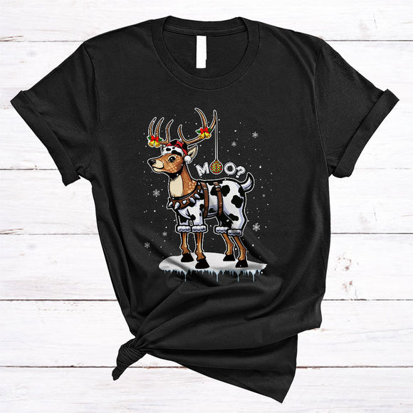 MacnyStore - Moo, Lovely Funny Christmas Reindeer Fake Cow Lover, Farm Farmer Matching X-mas Group T-Shirt
