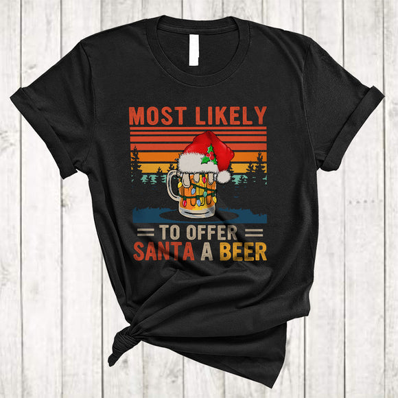 MacnyStore - Most Likely To Offer Santa A Beer, Cool Vintage Retro Christmas Santa Beer, Drinking X-mas T-Shirt