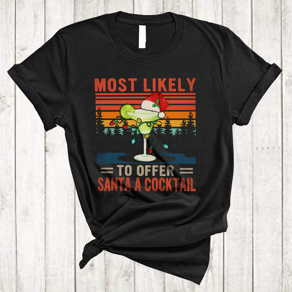 MacnyStore - Most Likely To Offer Santa A Cocktail, Cool Vintage Retro Christmas Santa Cocktail, Drinking X-mas T-Shirt