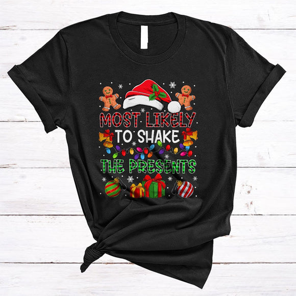MacnyStore - Most Likely To Shake The Presents, Funny Plaid Christmas Lights, X-mas Pajama Family T-Shirt