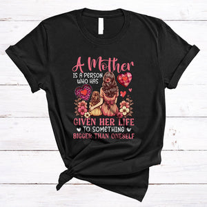 MacnyStore - Mother Given Her Life, Adorable Mother's Day Leopard Plaid Hearts Flowers, Women Family T-Shirt