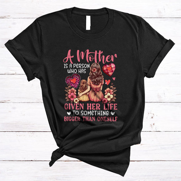 MacnyStore - Mother Given Her Life, Adorable Mother's Day Leopard Plaid Hearts Flowers, Women Family T-Shirt