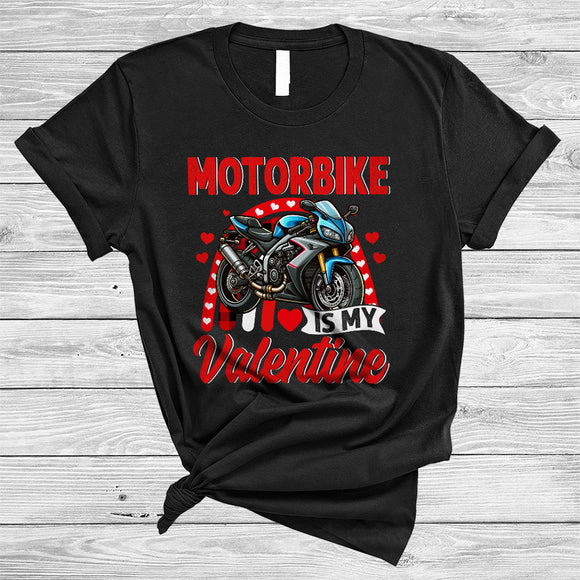 MacnyStore - Motorbike Is My Valentine, Awesome Valentine's Day Motorbike Lover, Hearts Plaid Rainbow T-Shirt