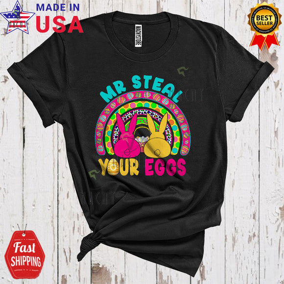 MacnyStore - Mr Steal Your Eggs Cool Cute Easter Day Boys Bunnies From Back Easter Egg Hunting T-Shirt