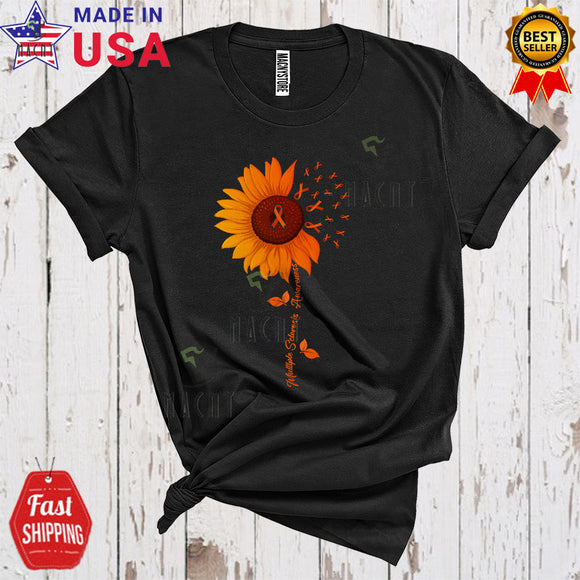MacnyStore - Multiple Sclerosis Awareness Cool Proud Multiple Sclerosis Awareness Orange Ribbons Sunflower T-Shirt
