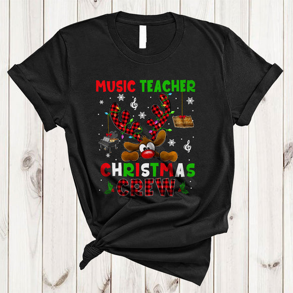 MacnyStore - Music Teacher Christmas Crew, Cute Lovely Plaid Reindeer, Matching Teacher X-mas Group T-Shirt