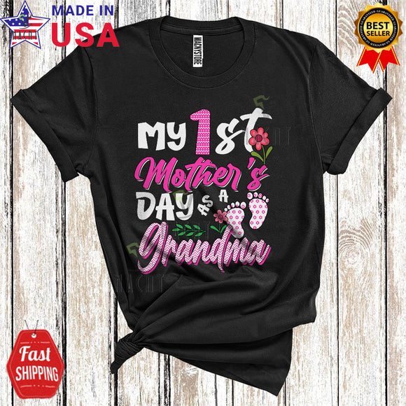 MacnyStore - My 1st Mother's Day As A Grandma Cute Cool Pregnancy Announcement Baby Footprint Family Lover T-Shirt