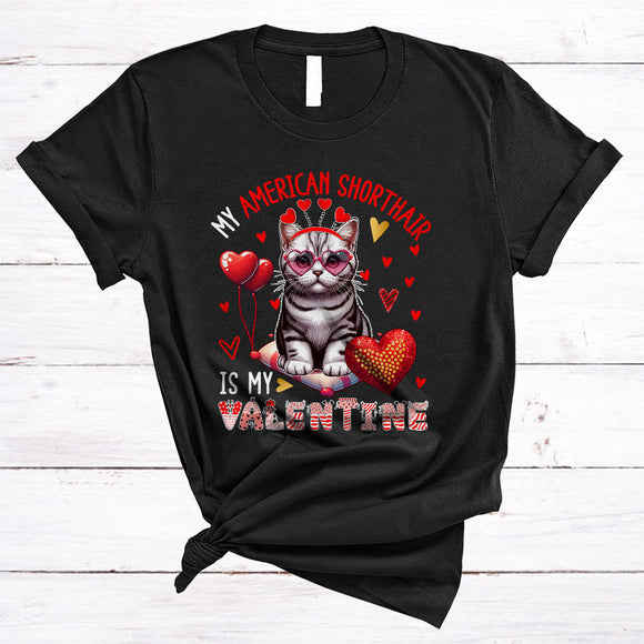 MacnyStore - My American Shorthair Is My Valentine, Lovely Valentine's Day Cat Wearing Heart Glasses, Family Group T-Shirt