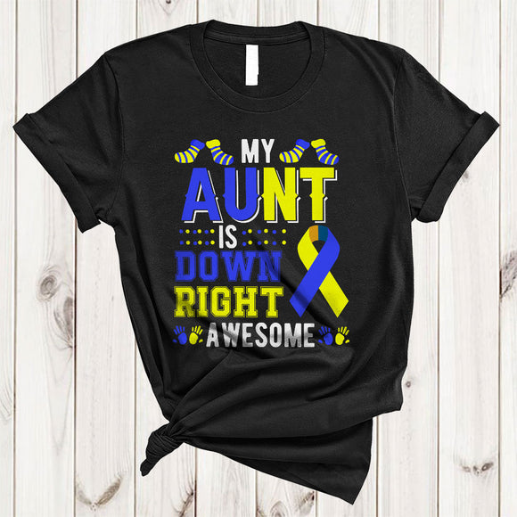 MacnyStore - My Aunt Is Down Right Awesome, Cool Down Syndrome Awareness Ribbon Socks, Family Group T-Shirt