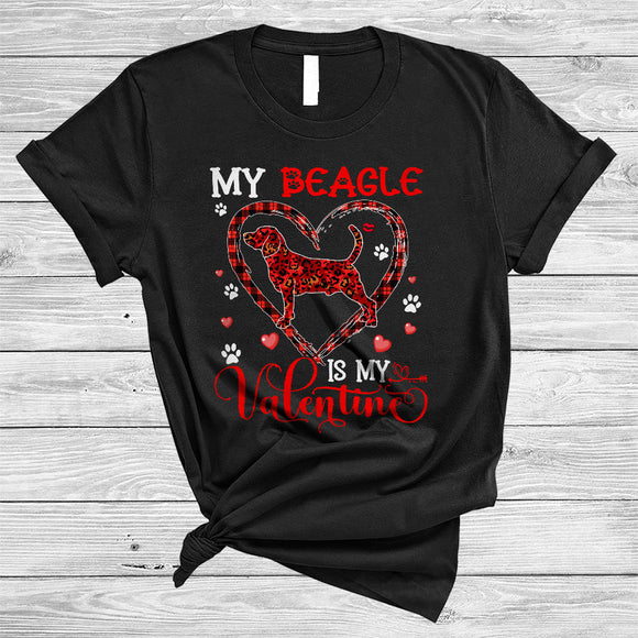 MacnyStore - My Beagle Is My Valentine, Awesome Valentine's Day Plaid Heart Shape, Matching Animal Lover T-Shirt