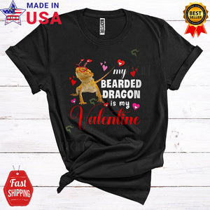 MacnyStore - My Bearded Dragon Is My Valentine Cute Cool Valentine's Day Hearts Zoo Keeper Matching Wild Animal Lover T-Shirt