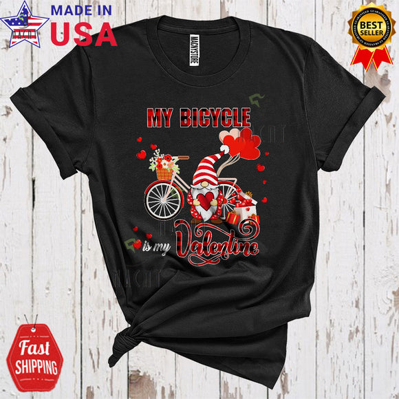 MacnyStore - My Bicycle Is My Valentine Cute Happy Valentine's Day Red Plaid Hearts Gnome With Bicycle Lover T-Shirt