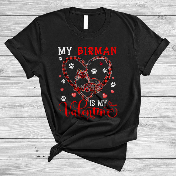 MacnyStore - My Birman Is My Valentine, Awesome Valentine's Day Plaid Heart Shape, Matching Animal Lover T-Shirt