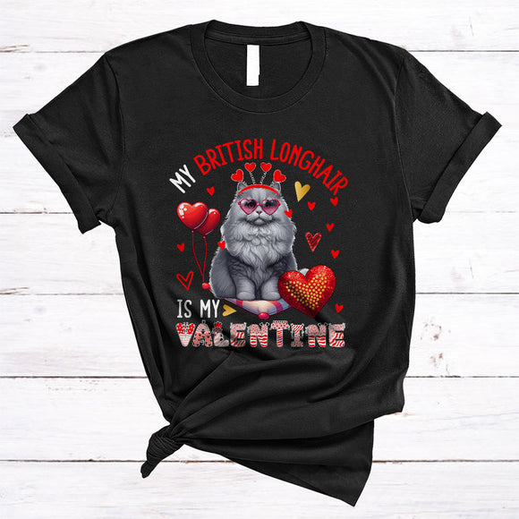 MacnyStore - My British Longhair Is My Valentine, Lovely Valentine's Day Cat Wearing Heart Glasses, Family Group T-Shirt