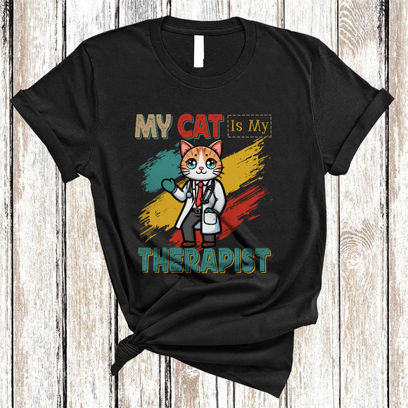 MacnyStore - My Cat Is My Therapist, Humorous Vintage Nursing Cat, Matching School Nurse Group T-Shirt
