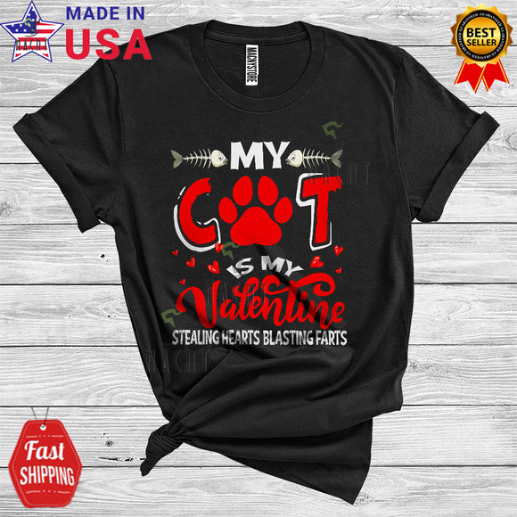 MacnyStore - My Cat Is My Valentine Stealing Hearts Blasting Farts Funny Cute Valentine's Day Cat Owner Lover T-Shirt
