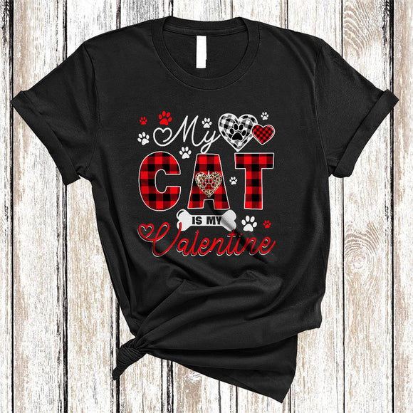 MacnyStore - My Cat Is My Valentine, Amazing Valentine's Day Red Plaid Cat Owner, Matching Animal Lover T-Shirt