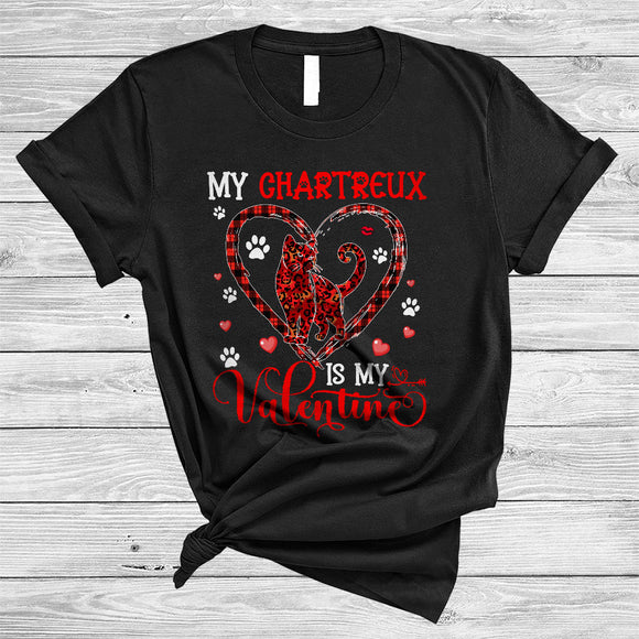 MacnyStore - My Chartreux Is My Valentine, Awesome Valentine's Day Plaid Heart Shape, Matching Animal Lover T-Shirt