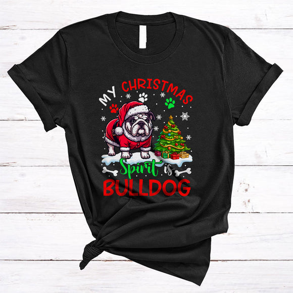 MacnyStore - My Christmas Spirit Is Bulldog, Cheerful Cute Bulldog Lover, X-mas Pajamas Family Group T-Shirt