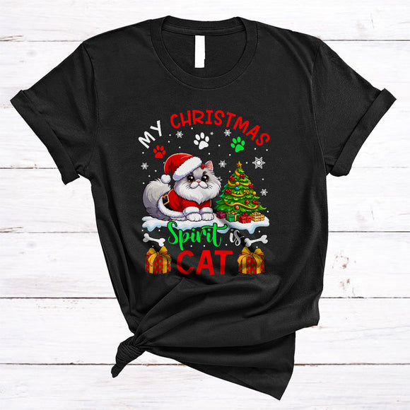 MacnyStore - My Christmas Spirit Is Cat, Cheerful Cute Cat Lover, X-mas Pajamas Family Group T-Shirt