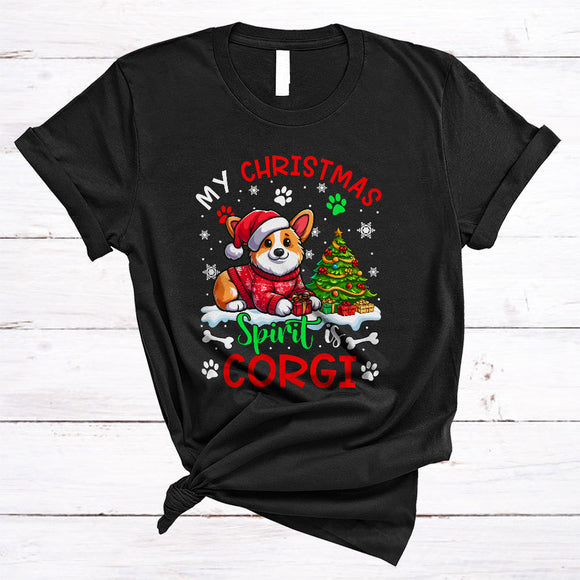 MacnyStore - My Christmas Spirit Is Corgi, Cheerful Cute Corgi Lover, X-mas Pajamas Family Group T-Shirt