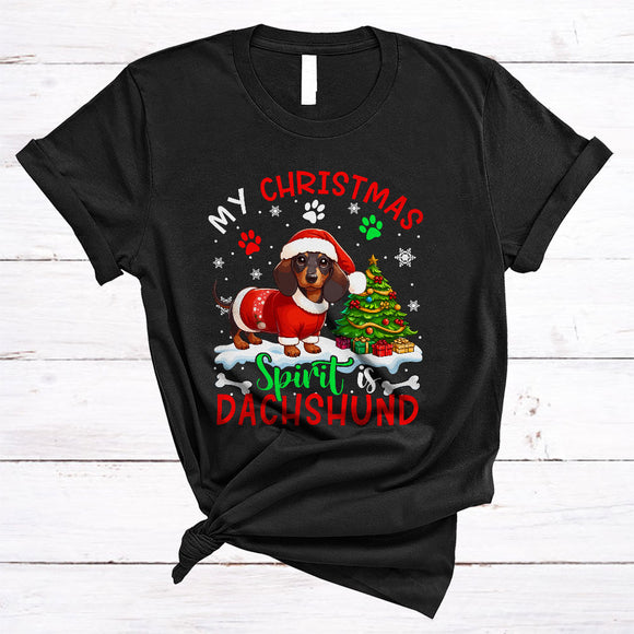 MacnyStore - My Christmas Spirit Is Dachshund, Cheerful Cute Dachshund Lover, X-mas Pajamas Family Group T-Shirt