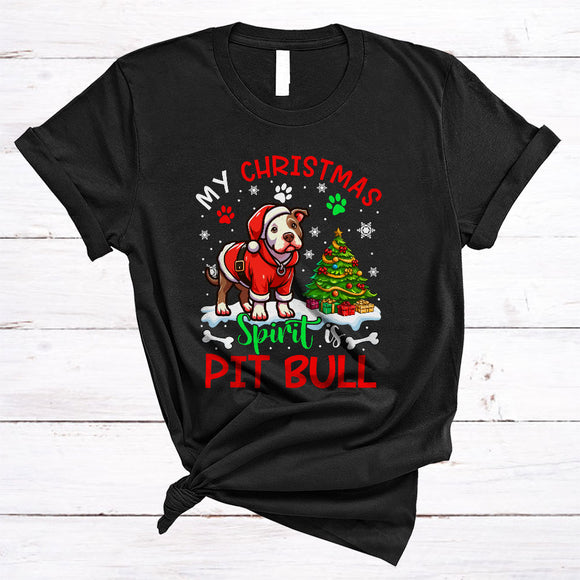 MacnyStore - My Christmas Spirit Is Pit Bull, Cheerful Cute Pit Bull Lover, X-mas Pajamas Family Group T-Shirt