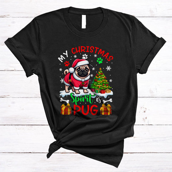 MacnyStore - My Christmas Spirit Is Pug, Cheerful Cute Pug Lover, X-mas Pajamas Family Group T-Shirt