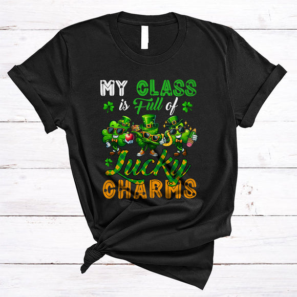 MacnyStore - My Class Is Full Of Lucky Charms, Joyful St. Patrick's Day Plaid Three Shamrocks, Teacher Group T-Shirt